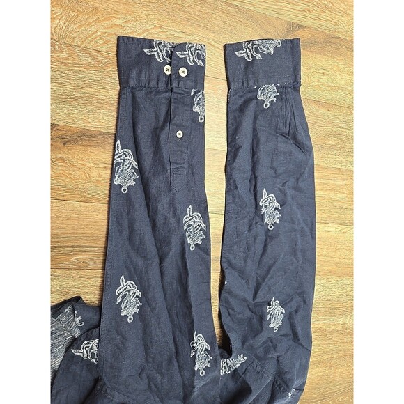 Brooks Brothers Red Fleece Ladies Linen Button Up Shirt Navy Mermaid Anchor  L - Picture 8 of 10